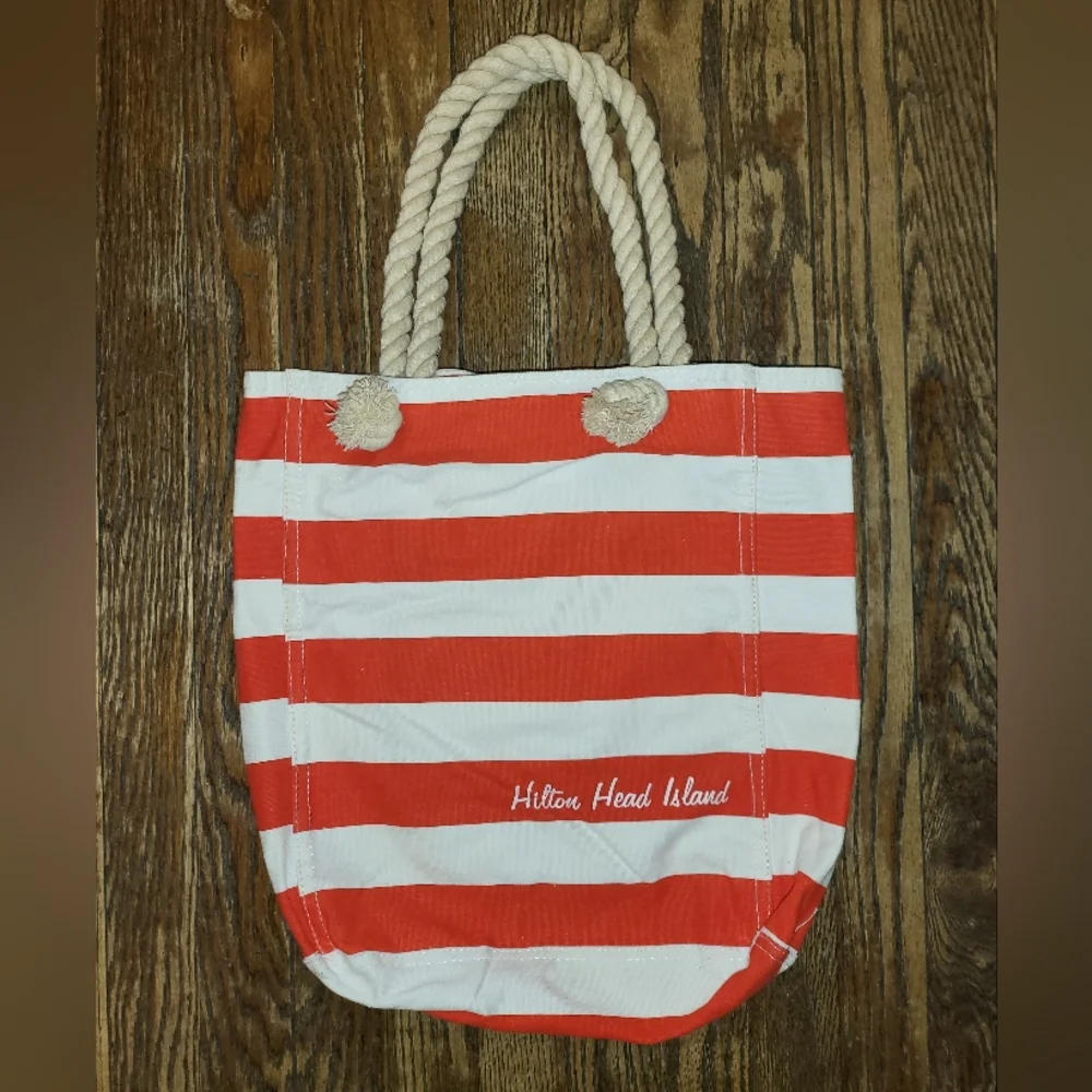 Hilton Head Island Striped Canvas Beach Tote Bag